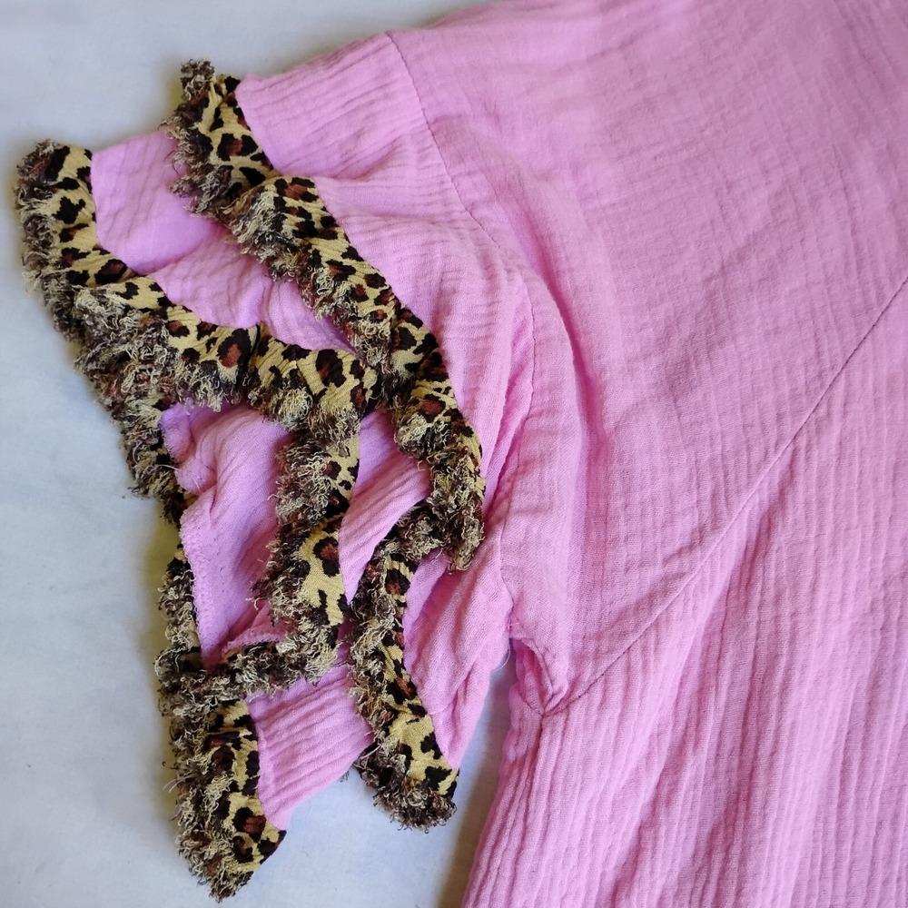 Umgee‎ Top Large Cotton Gauze Animal Print Layered Sleeve Beach Flirty Office - Picture 4 of 13